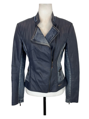 Oxygen faux-leather denim moto jacket